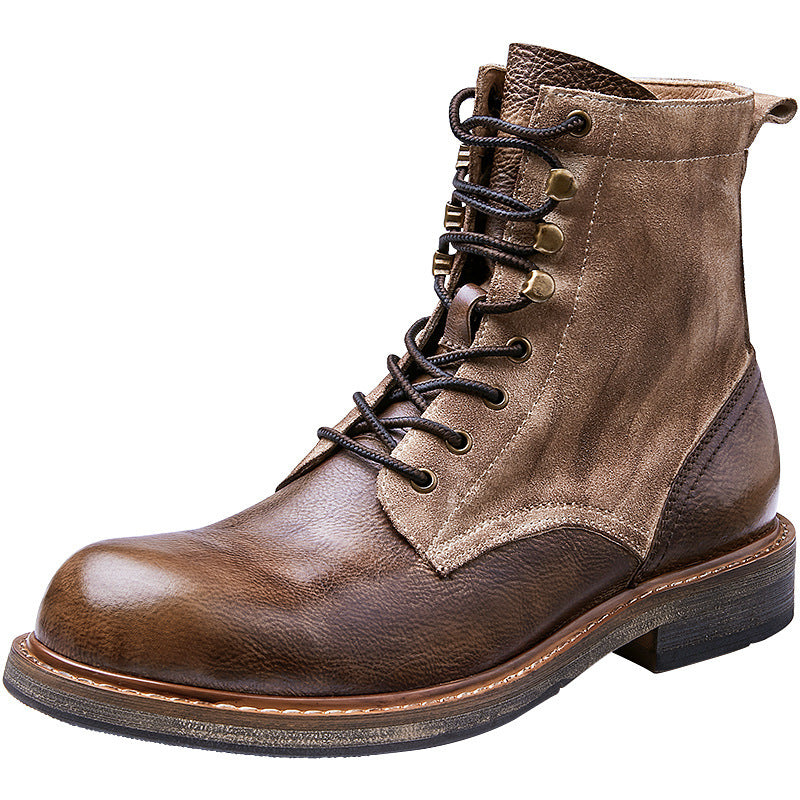 Genuine Leather Fleece Lined Mid-Top Martin Men's Boots High-top Trendy Foreman Motorcycle Desert Boots