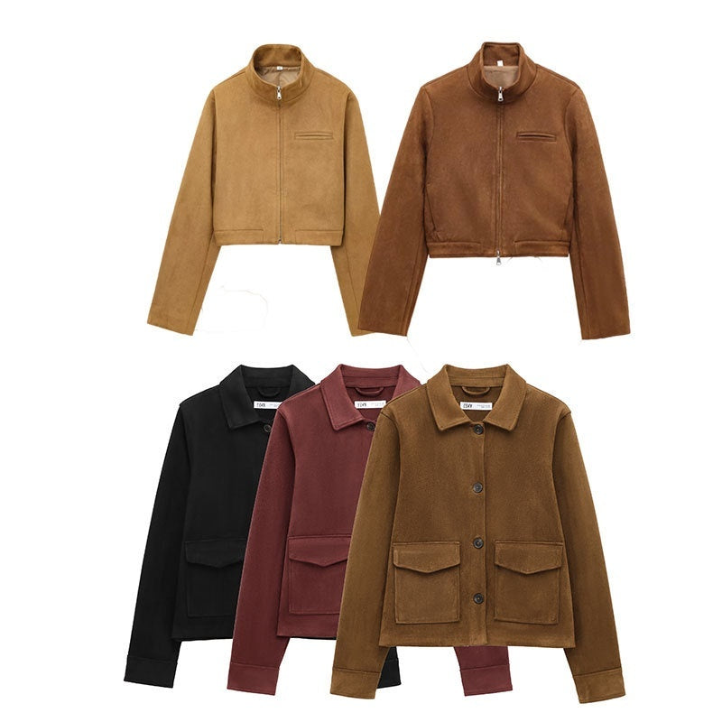 Suede Texture Effect Coat Beauty Clothing