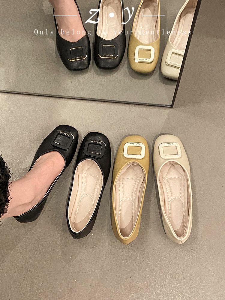 Women's Retro Square Head Pumps Soft Bottom Gommino