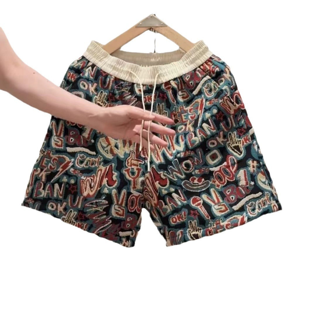 Jacquard Letter Graffiti Casual Shorts Men