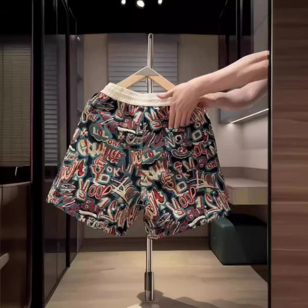 Jacquard Letter Graffiti Casual Shorts Men