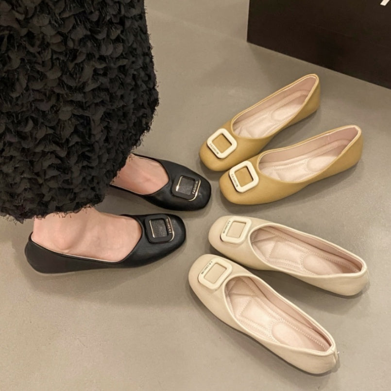Women's Retro Square Head Pumps Soft Bottom Gommino
