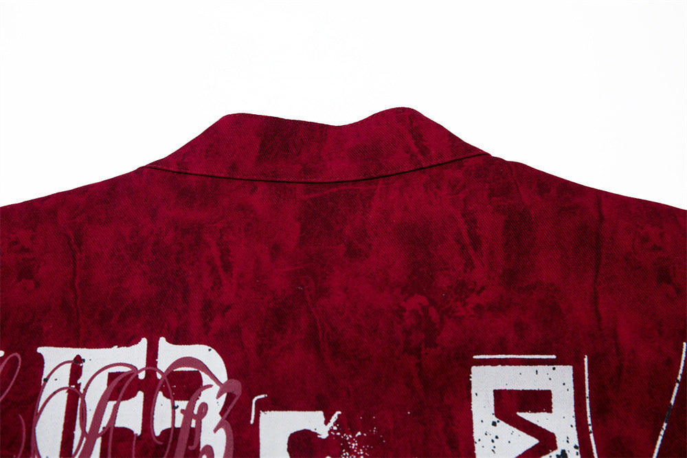 Letter Print Loose Stand-up Collar Jacket