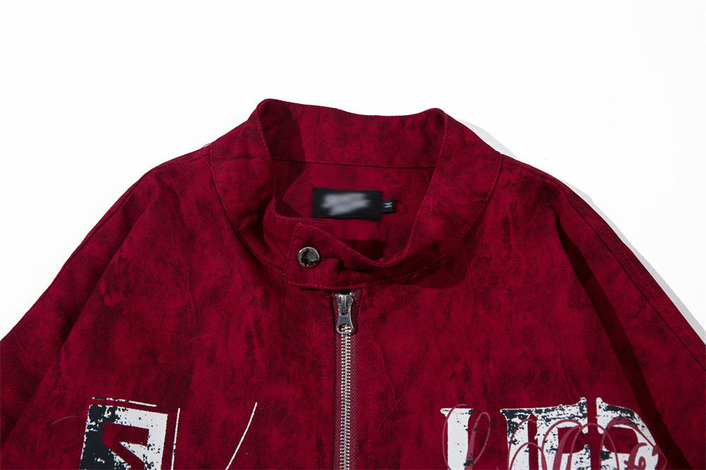 Letter Print Loose Stand-up Collar Jacket