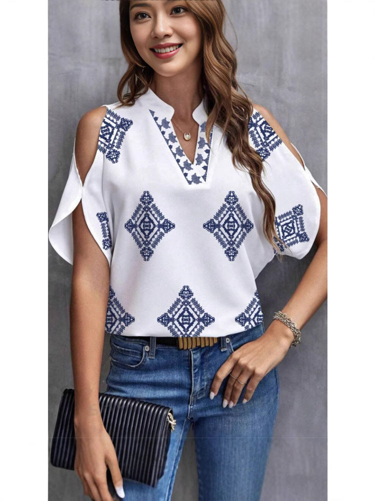 Women's Casual Geometric Printed Short-sleeved Top